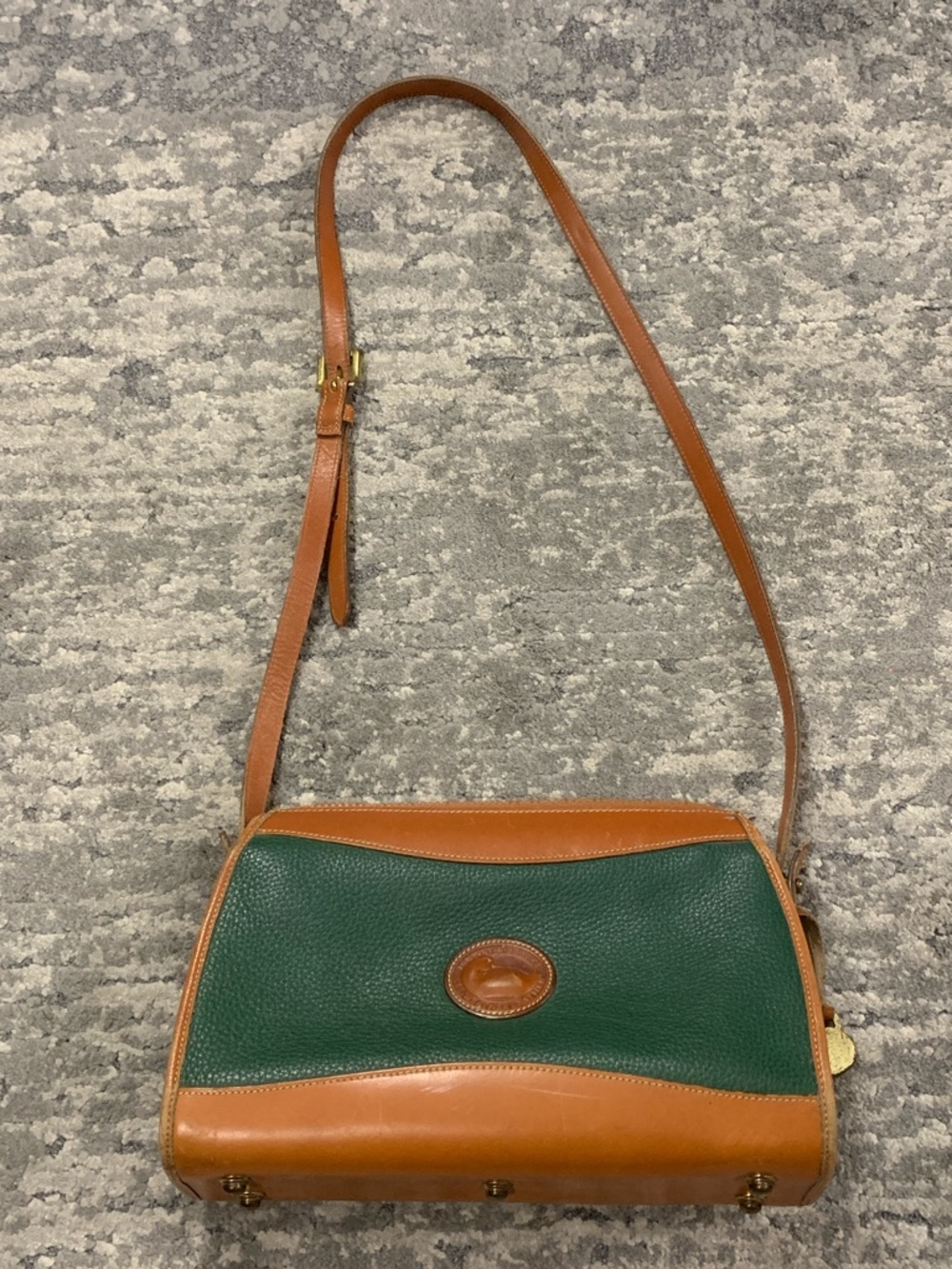 Vintage Dooney & Bourke Leather Crossbody Bag in Green and Tan